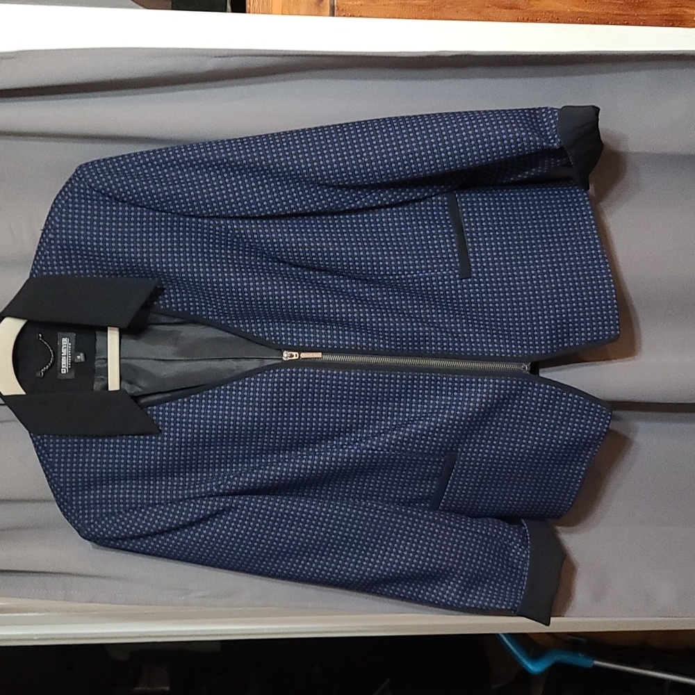 John Meyer Collection Women's Zippered Blazer Black/Blue Polka-dots Size 16 EUC
